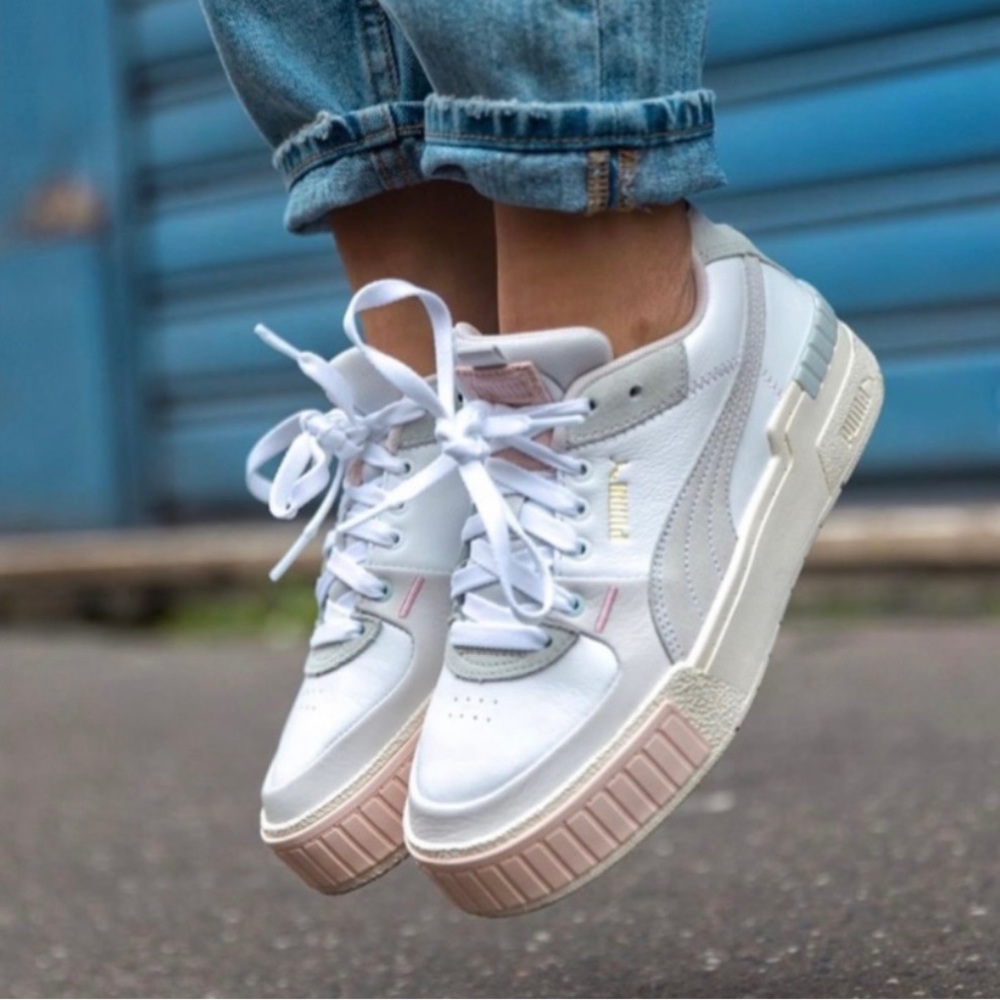 PUMA Women’s Cali Sport Mix Sneakers – White, Gray & Pink | Size 11